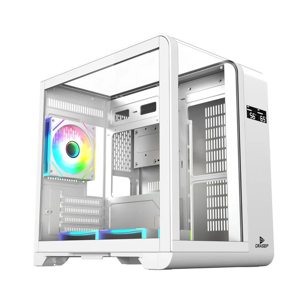 Gabinete Gamer Mini Tower Vidro Temperado Curvado White M-atx/itx Sem Fonte Com 3 Fans RGB Mini D-matx03