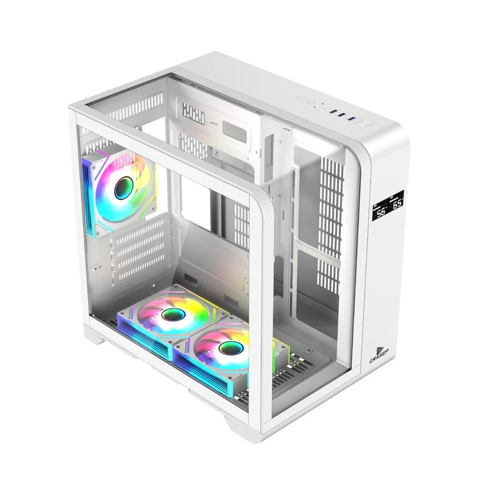 Imagem 2 de 5 do produto Gabinete Gamer Mini Tower Vidro Temperado Curvado White M-atx/itx Sem Fonte Com 3 Fans RGB Mini D-matx03