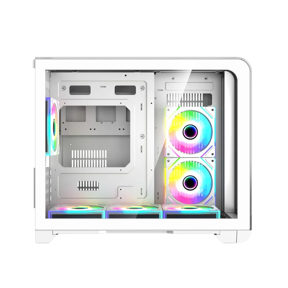 Imagem 3 de 5 do produto Gabinete Gamer Mini Tower Vidro Temperado Curvado White M-atx/itx Sem Fonte Com 3 Fans RGB Mini D-matx03