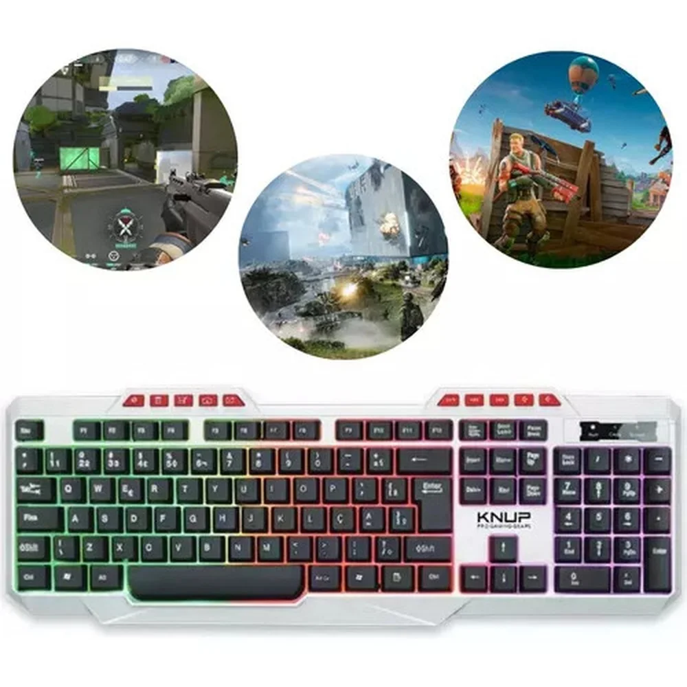 Imagem 2 de 4 do produto Teclado Gamer Knup Kp-te120 RGB Abnt2 Cor De Teclado Branco Idioma Português Brasil
