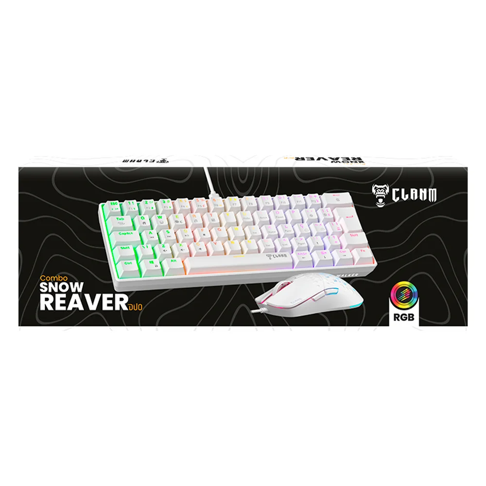 Imagem 3 de 5 do produto Kit Teclado Mecânico E Mouse Gamer Branco Kit Snow Reaver Duo RGB Clanm