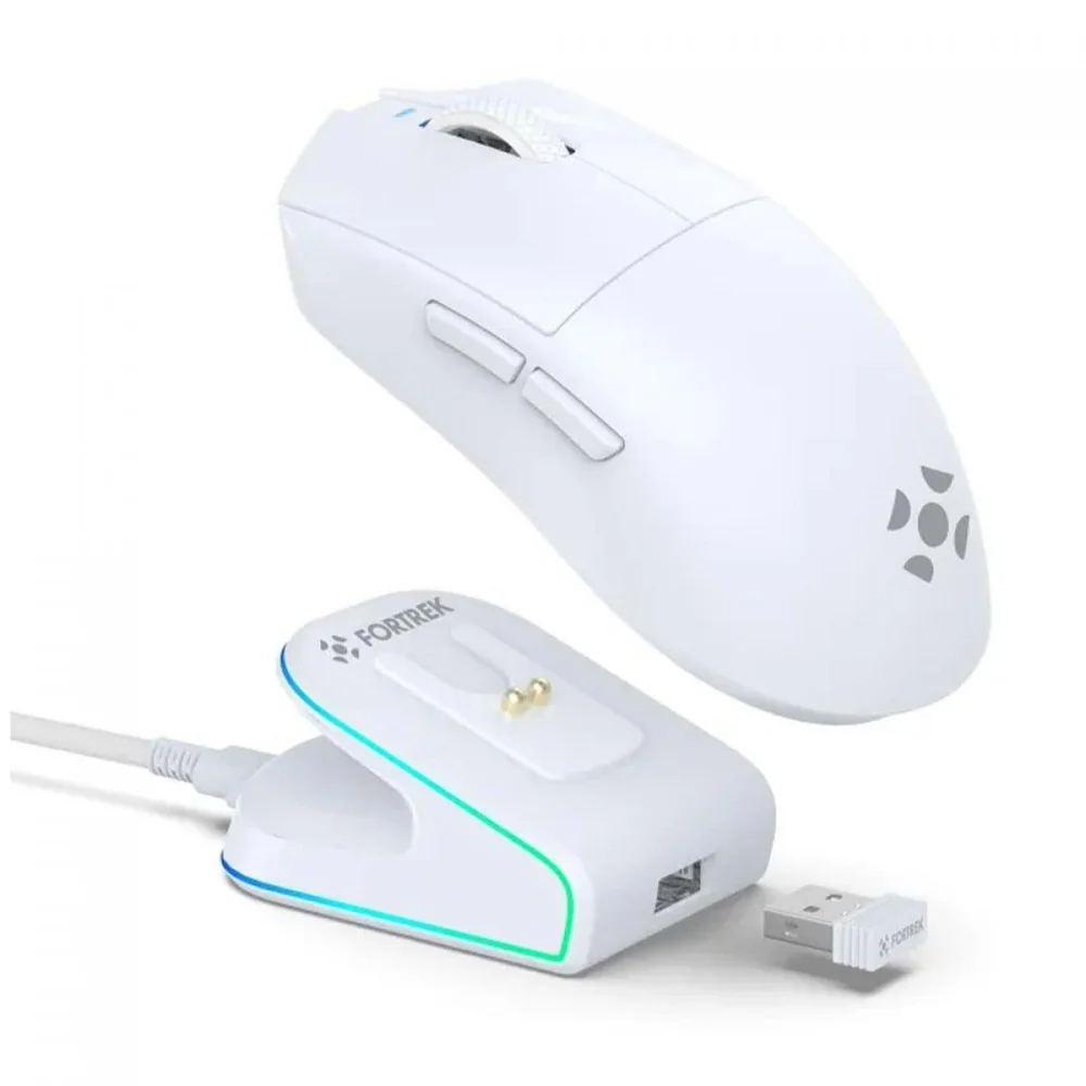 Imagem 3 de 5 do produto Mouse Gamer Fortrek Loyal, Wireless/bluetooth, 24000 Dpi, Com Dock De Carregamento Magnético, Branco