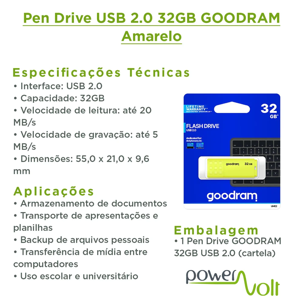 Imagem 4 de 5 do produto Pen Drive Ume2 Amarelo Usb 2.0 32gb Goodram
