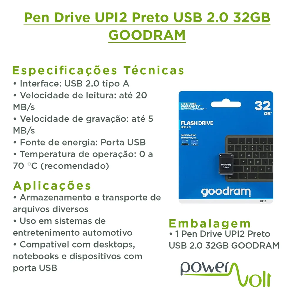 Imagem 3 de 4 do produto Pen Drive Upi2 Preto Usb 2.0 32gb Goodram