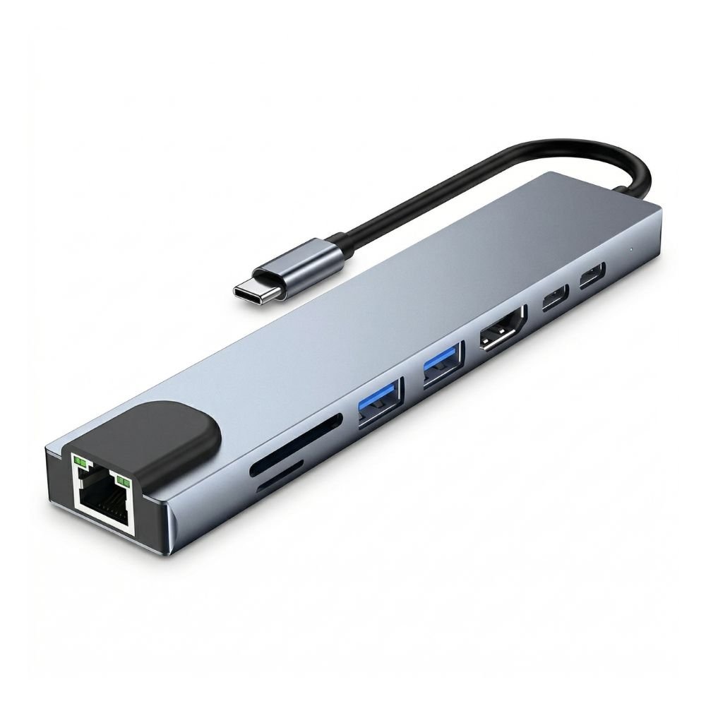 Hub Adaptador Usb-c 8 Em 1 HDMI 4k Rj45 Sd/tf Pd 87w