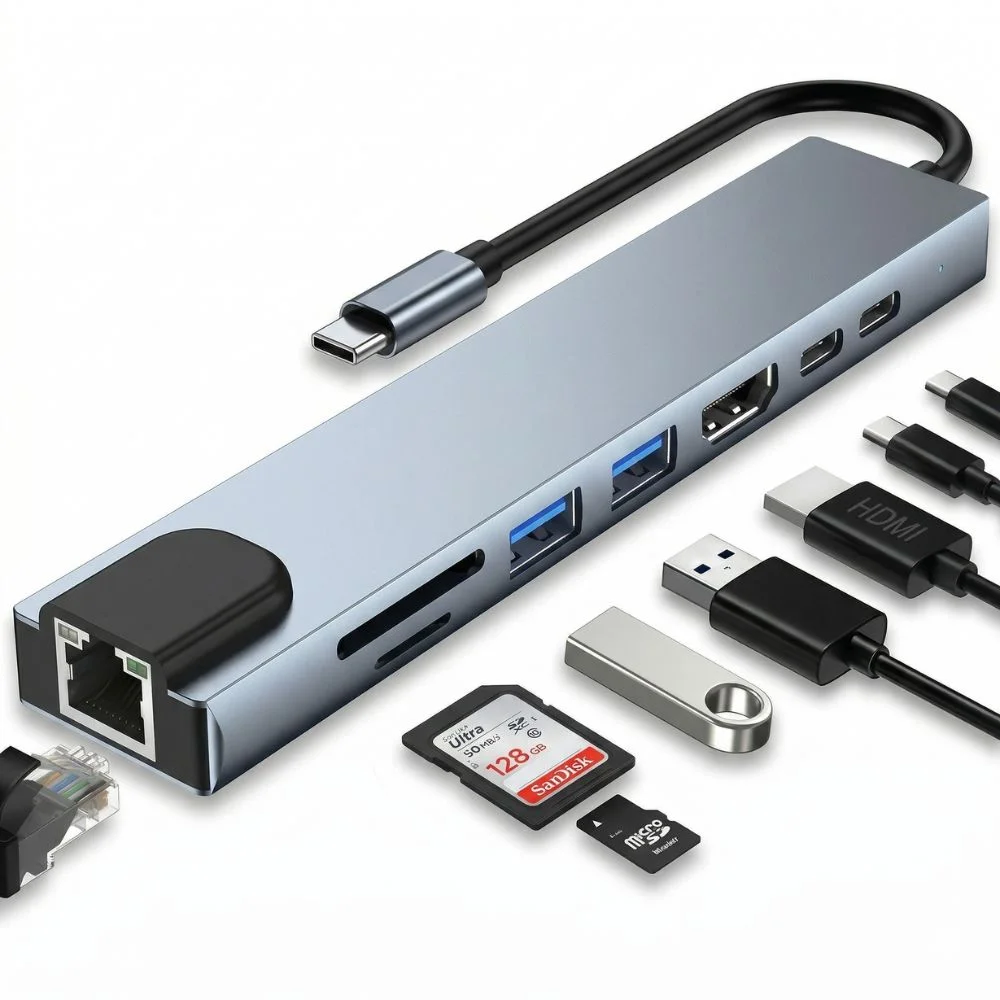 Imagem 3 de 5 do produto Hub Adaptador Usb-c 8 Em 1 HDMI 4k Rj45 Sd/tf Pd 87w