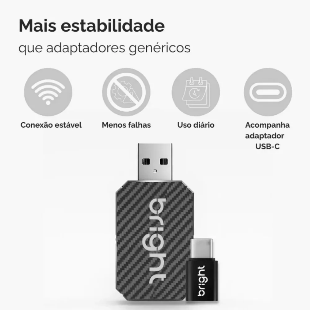 Imagem 3 de 5 do produto Adaptador Usb Bluetooth Wifi Carplay Android Auto Bright Ac600