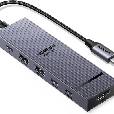 Hub Ugreen Revodok (6 Em 1) Usb-c + Usb Tipo C 3,2 10 Gbps Gen 2 HDMI 4k 60hz, Pd 100w, Docking Station, Compatível Macbook, Ipad, Iphone
