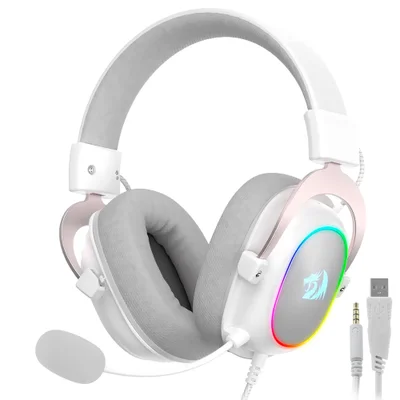 Headset Gamer Redragon H510w-RGB Zeus X RGB / Com Fio - Branco
