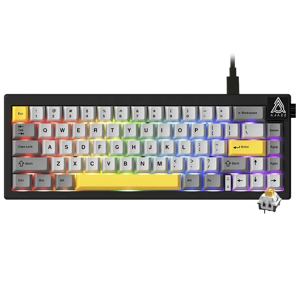 Imagem 2 de 3 do produto Teclado Gamer Mecânico Ajazz Ak650 Nacodexx Mini Usb / RGB / Moon Yellow / Inglês - Cinza / Branco (986451)