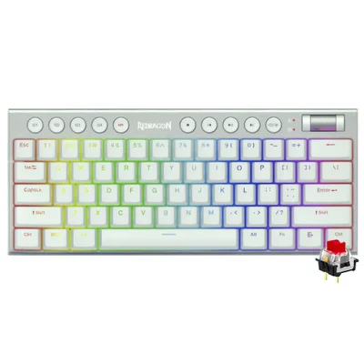 Teclado Gamer Mecânico Redragon K632w-RGB-pro Horus Mini Pro Wireless / RGB / Red / Inglês - Branco