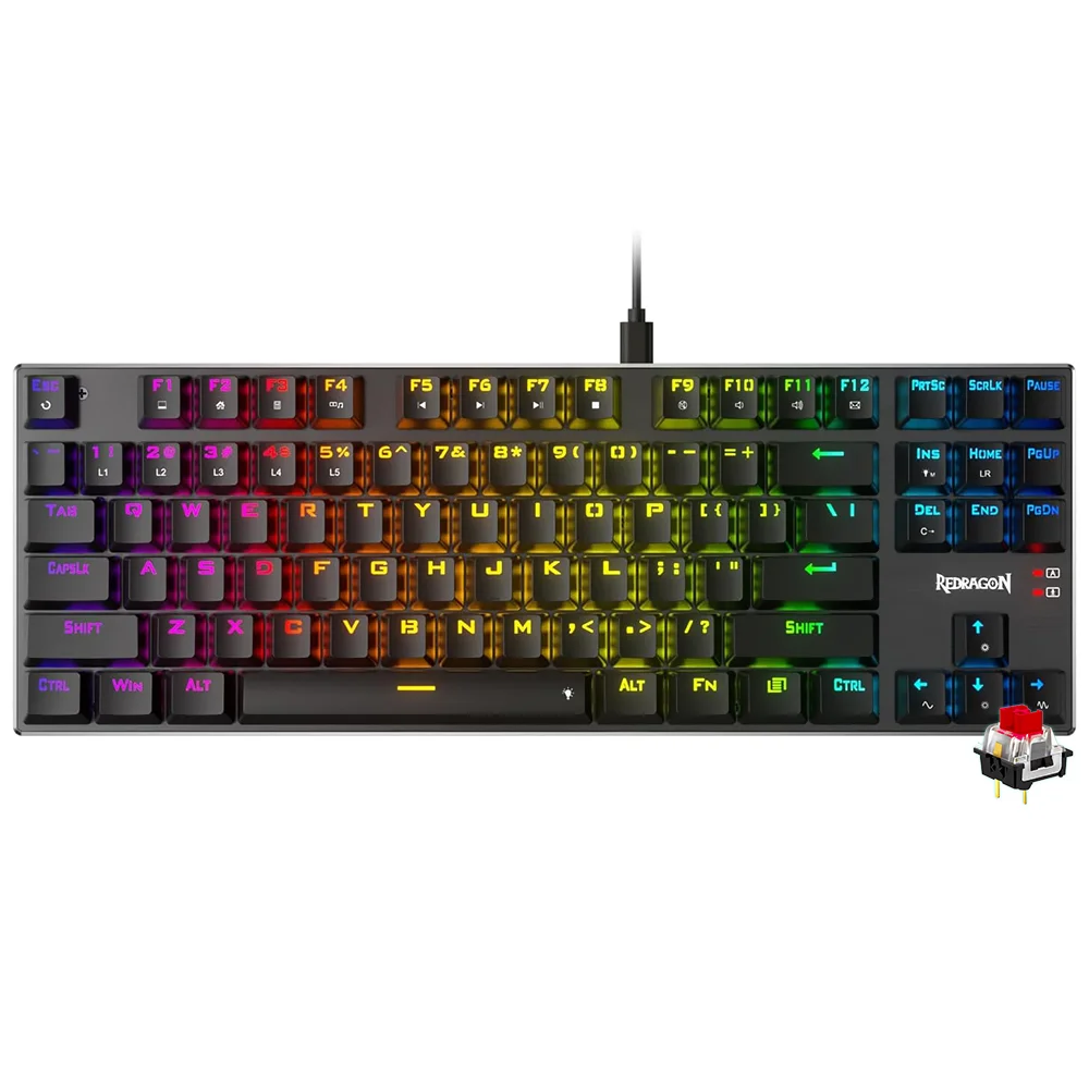 Imagem 2 de 3 do produto Teclado Gamer Mecânico Redragon K660-RGB Dharma Tkl Usb / RGB / Red / Inglês - Preto