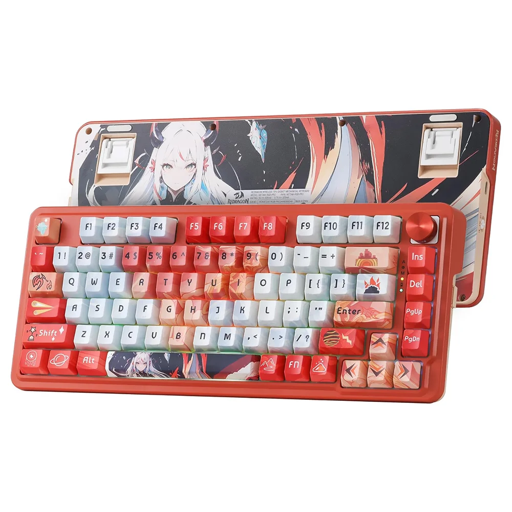 Imagem 2 de 3 do produto Teclado Gamer Mecânico Redragon K673ak-RGB-pro Eisa Ucal Pro Wireless / RGB / Inglês - Vermelho
