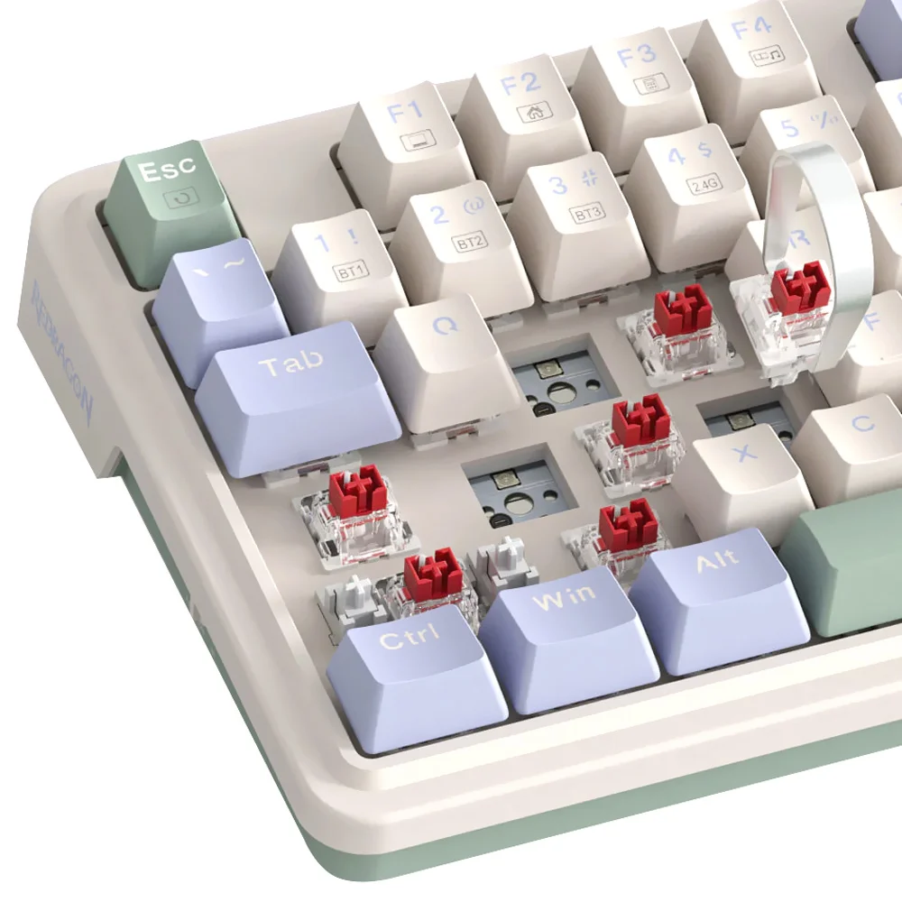 Imagem 2 de 3 do produto Teclado Gamer Mecânico Redragon K673cpg-RGB-pro Ucal Pro Wireless / RGB / Red / Inglês - Branco / Verde