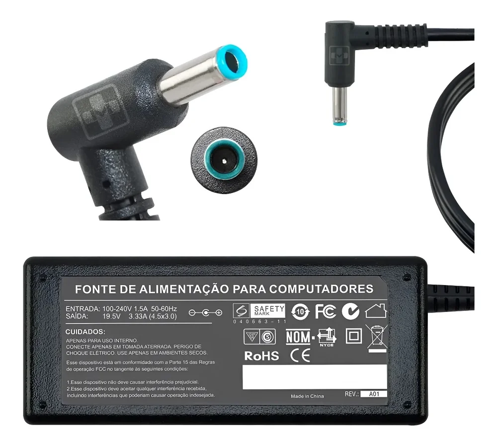 Fonte Carregador Para Hp Chromebook 11 14 14-c015dx 19,5v 3.33a 65w 761