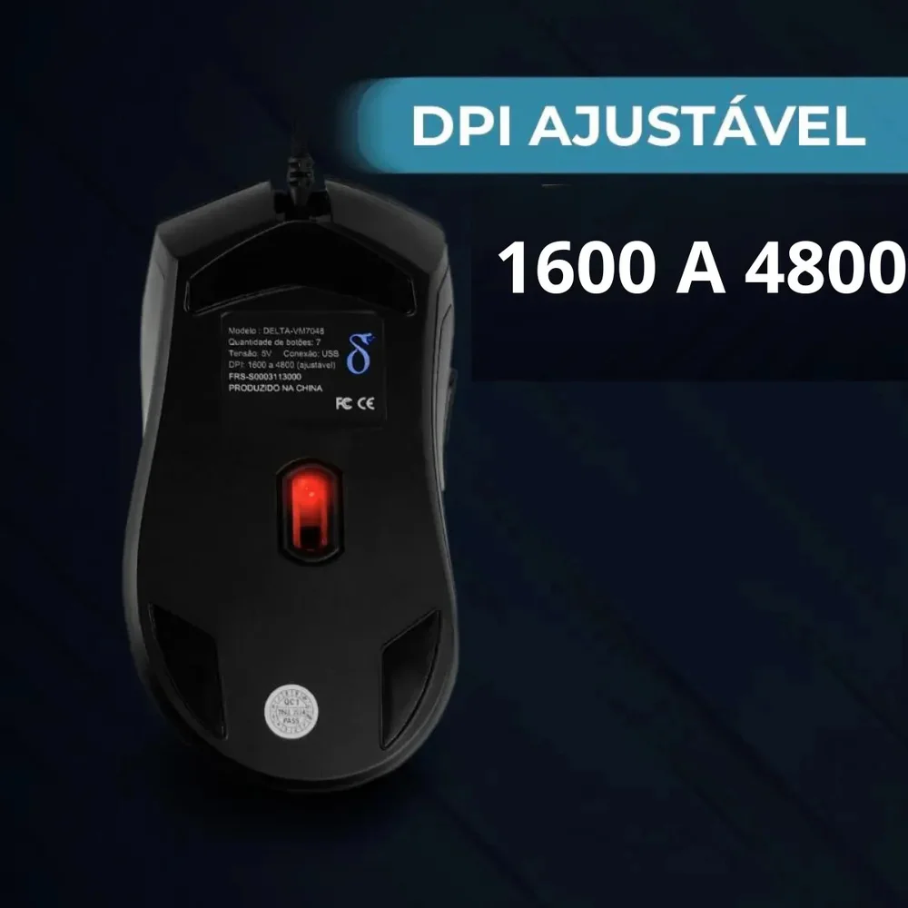 Imagem 2 de 5 do produto Mouse Gamer 7d LED RGB 4800 Dpi Ajustável C/ Fio Jogos Usb Preto