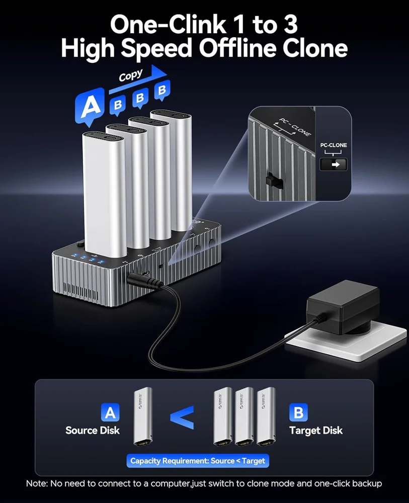 Imagem 2 de 5 do produto Duplicador Clone De 4 Baias Ss Nvme M.2 Usb-c 4.0 40gbp