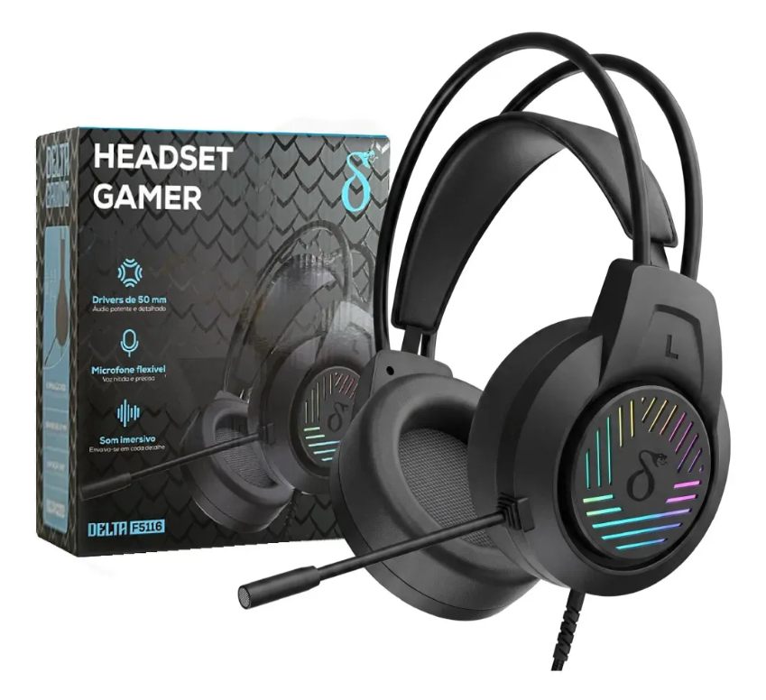 Headset Gamer RGB com Microfone | Driver 50mm | Som Estéreo | PC e Notebook