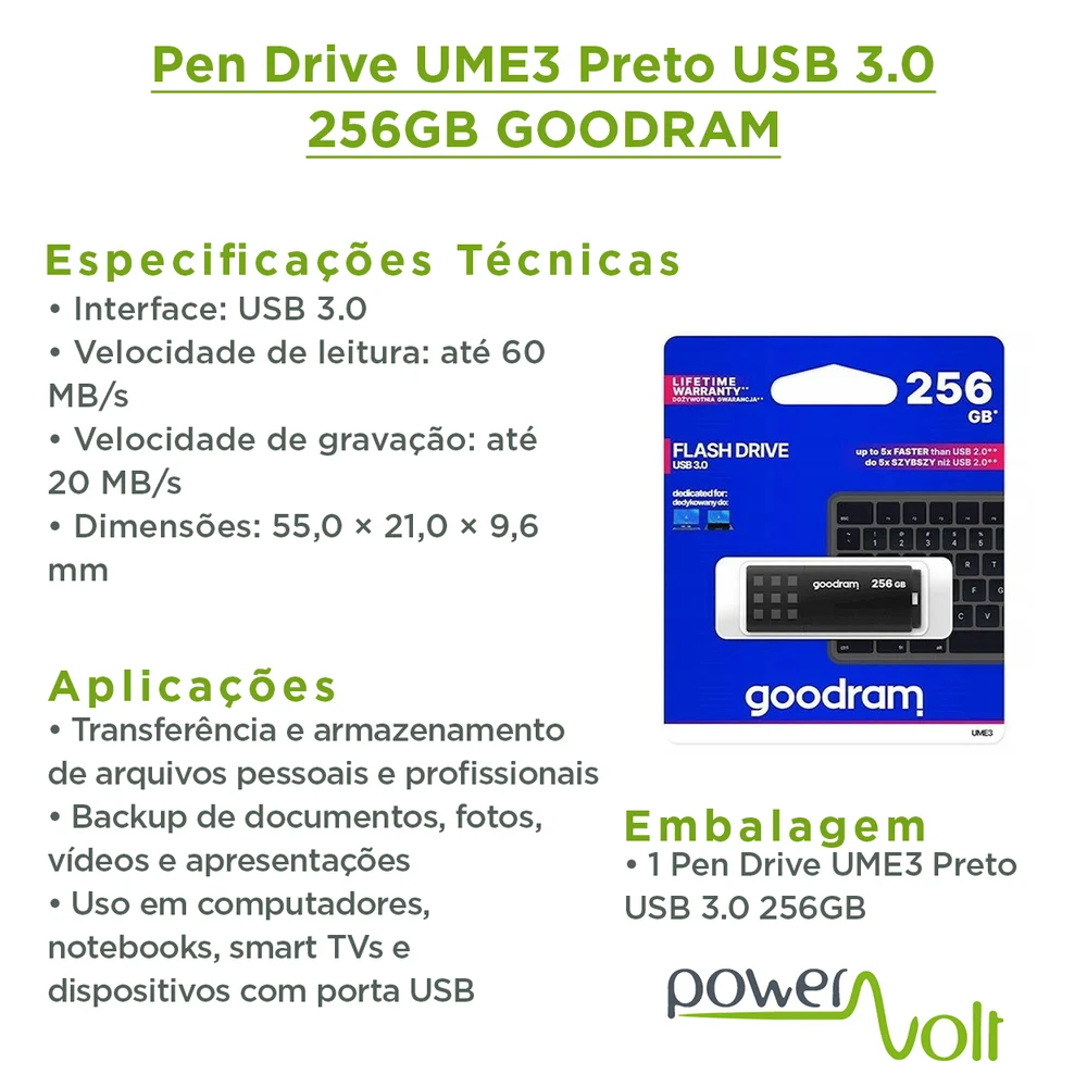 Imagem 4 de 4 do produto Pen Drive Ume3 Preto Usb 3.0 256gb Goodram