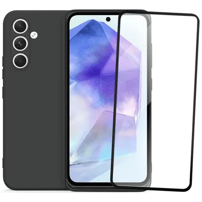 Capa Capinha Case Aveludada Preta + Película 3d De Vidro Para Samsung Galaxy A55