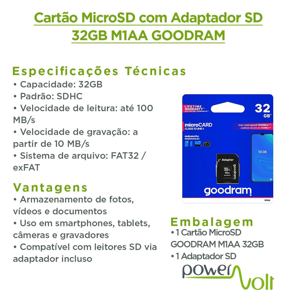 Imagem 2 de 4 do produto Cartão De Memória Microsd Com Adaptador Sd 32gb M1aa Goodram