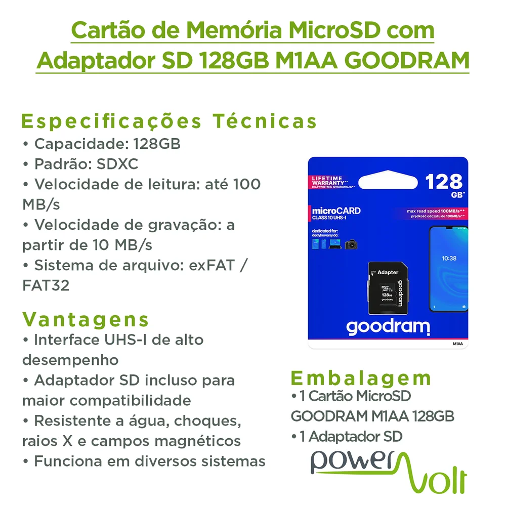 Imagem 4 de 4 do produto Cartão De Memória Microsd Com Adaptador Sd 128GB M1aa Goodram