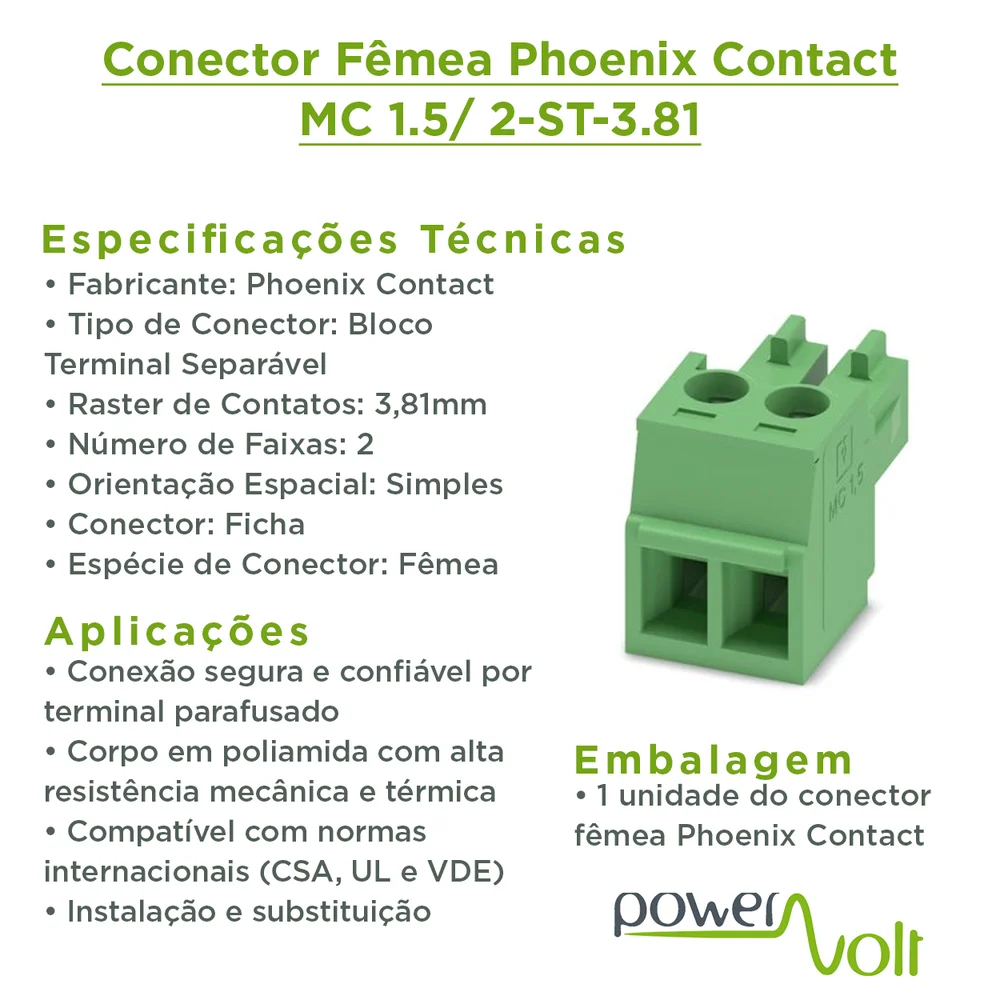Imagem 4 de 4 do produto Conector Fêmea Phoenix Contact Mc 1.5/ 2-st-3.81