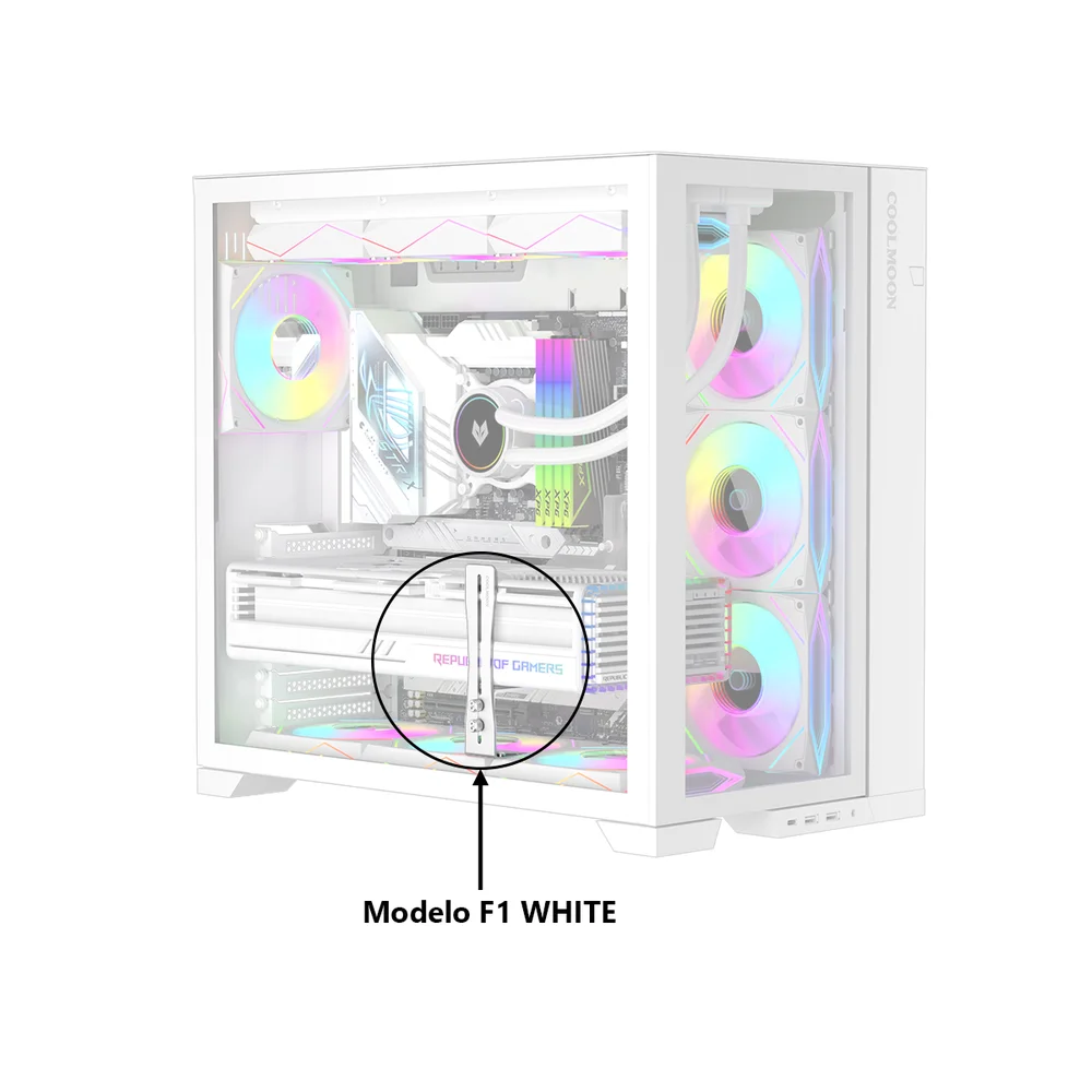 Suporte Placa De Vídeo (GPU), Modelo F1 White, Fixação em cima dos Fans, Branco, Coolmoon CM-F1-W 7
