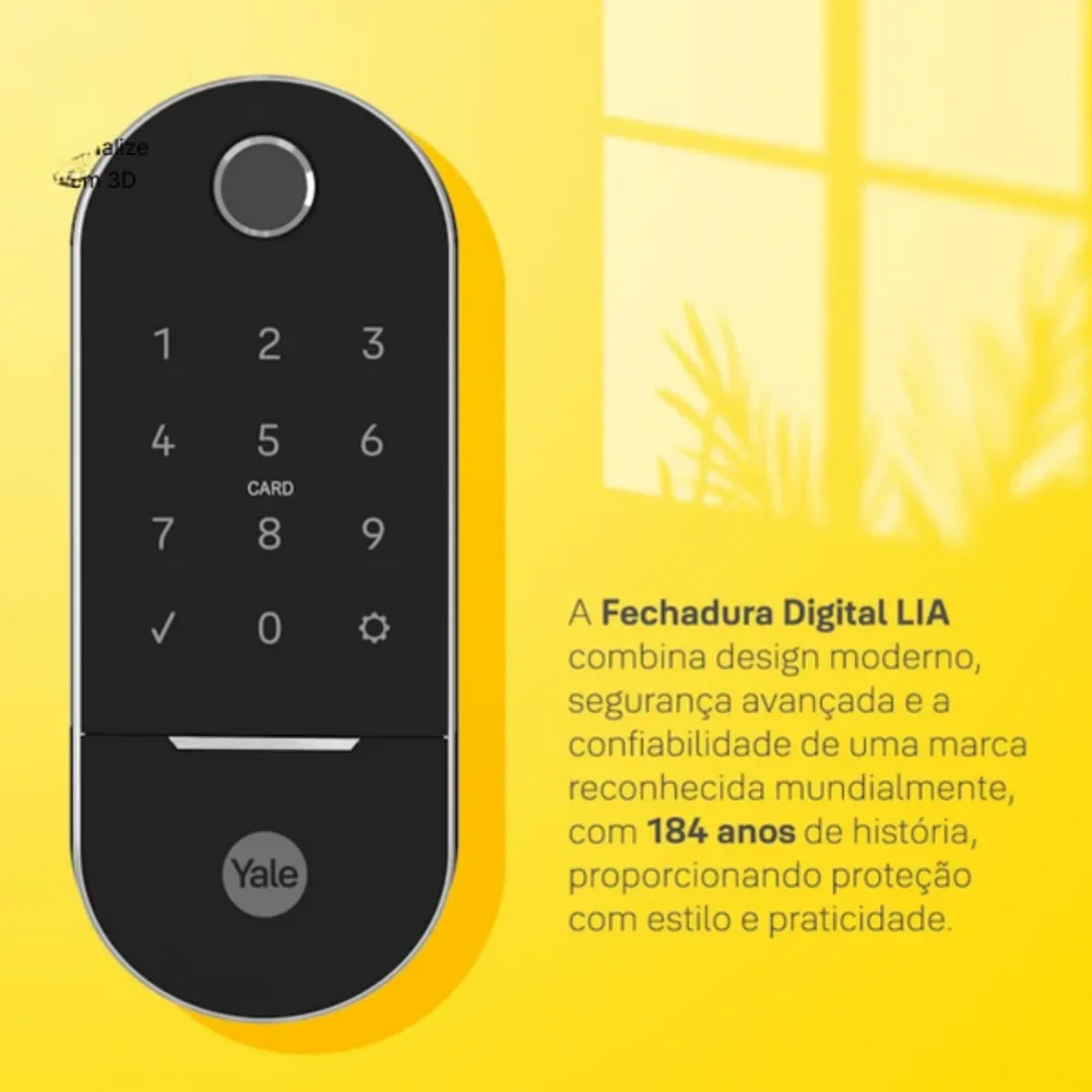 Imagem 2 de 5 do produto Fechadura Digital Yale Lia Preta E Cromada Com Biometria - Painel Numerico - Cartao De Acesso - Ip55