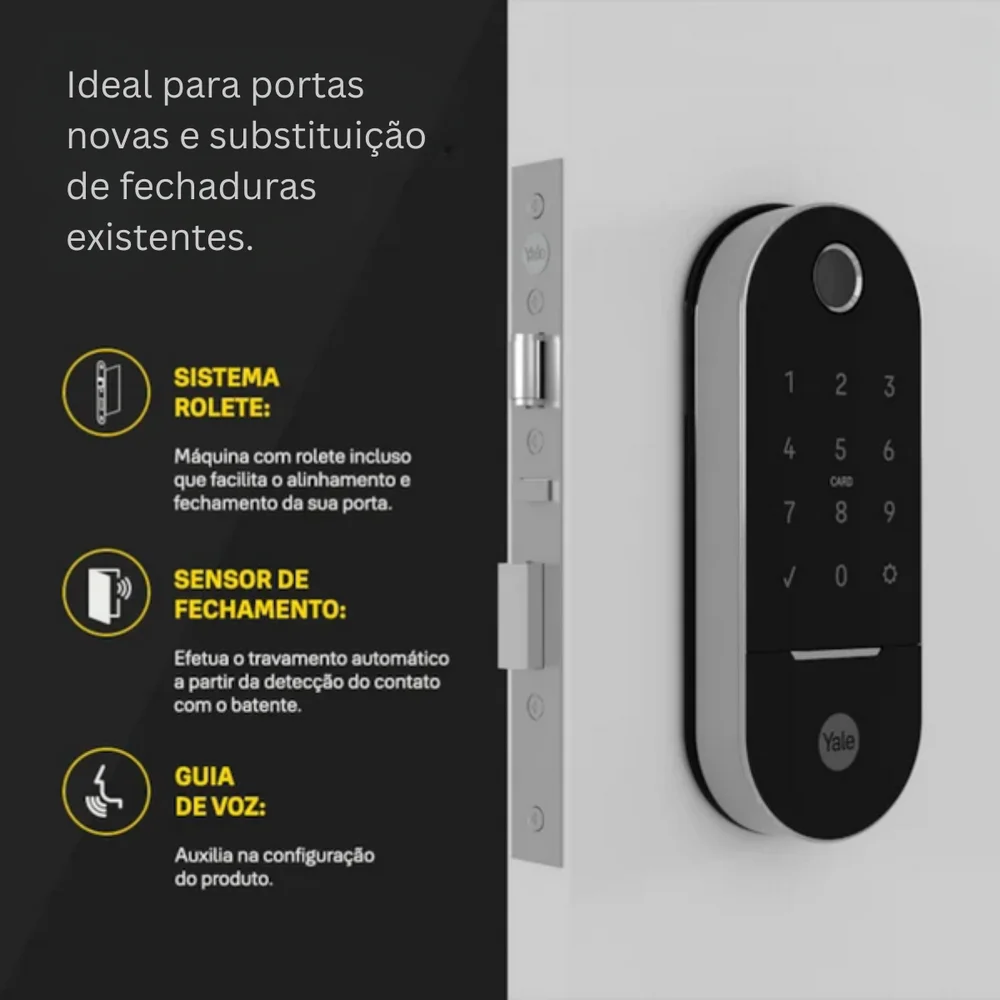 Imagem 4 de 5 do produto Fechadura Digital Yale Lia Preta E Cromada Com Biometria - Painel Numerico - Cartao De Acesso - Ip55