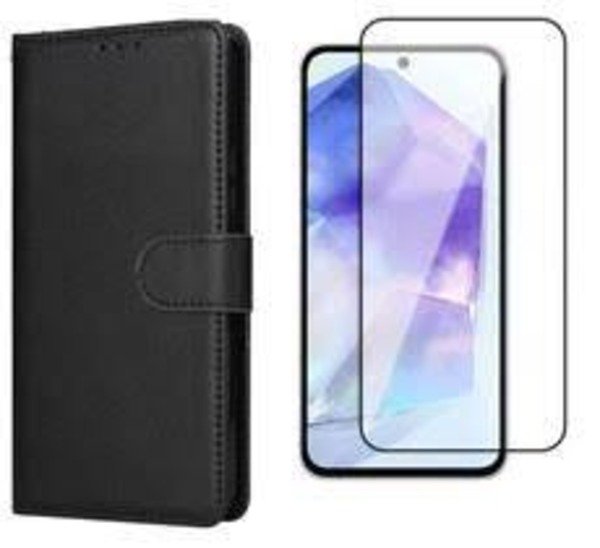 Película 3d Vidro + Capa Capinha Carteira Flip Para Samsung Galaxy A55 Cor:preto