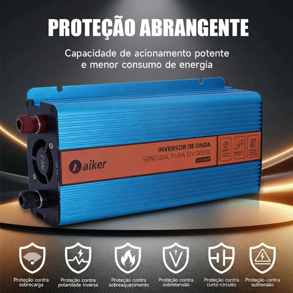 Imagem 3 de 5 do produto Inversor De Tensão 500w Onda Senoidal Pura 12v Para 110v Com Usb Proteção Sobrecarga Curto-circuito