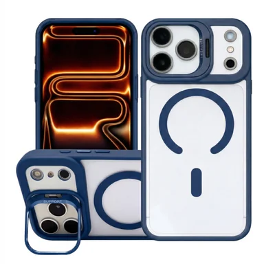 Capa Capinha Transparente Suporte Câmera Magsafe Para Iphone 17 Pro Max Azul
