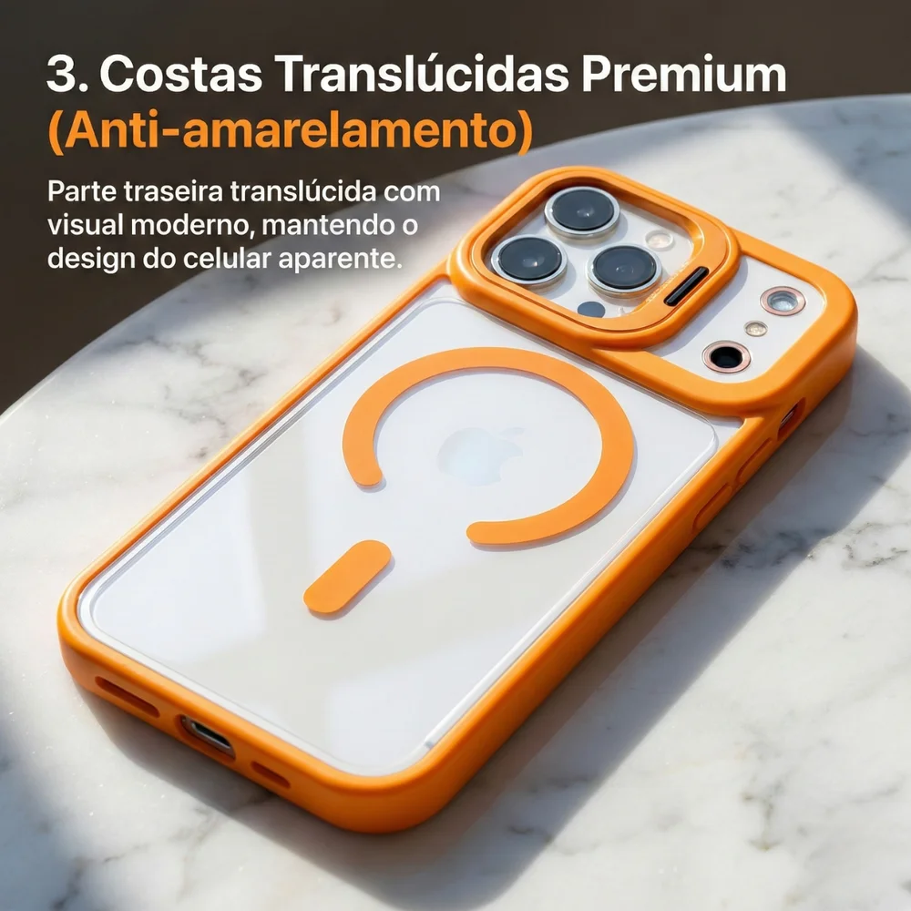 Imagem 2 de 5 do produto Capa Capinha Transparente Suporte Câmera Magsafe Para Iphone 17 Pro Max Azul