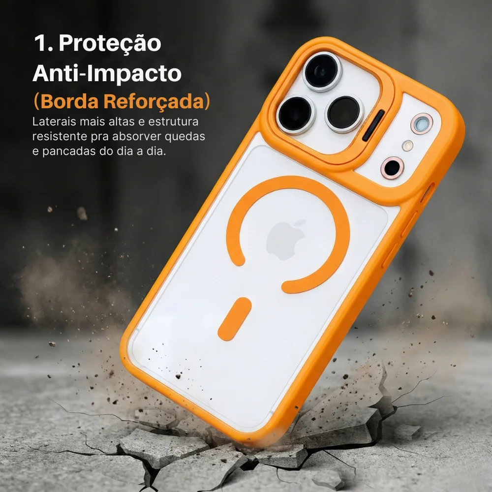 Imagem 3 de 5 do produto Capa Capinha Transparente Suporte Câmera Magsafe Para Iphone 17 Pro Max Azul