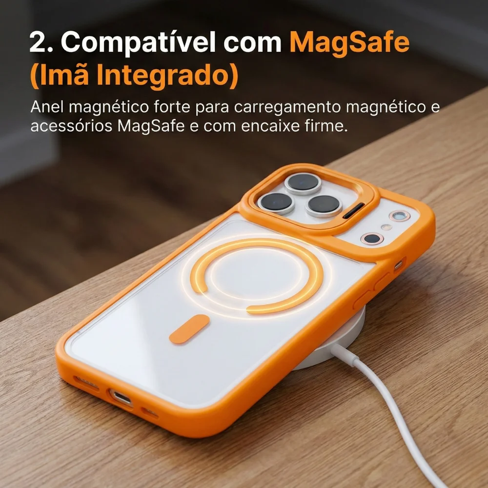 Imagem 4 de 5 do produto Capa Capinha Transparente Suporte Câmera Magsafe Para Iphone 17 Pro Max Azul