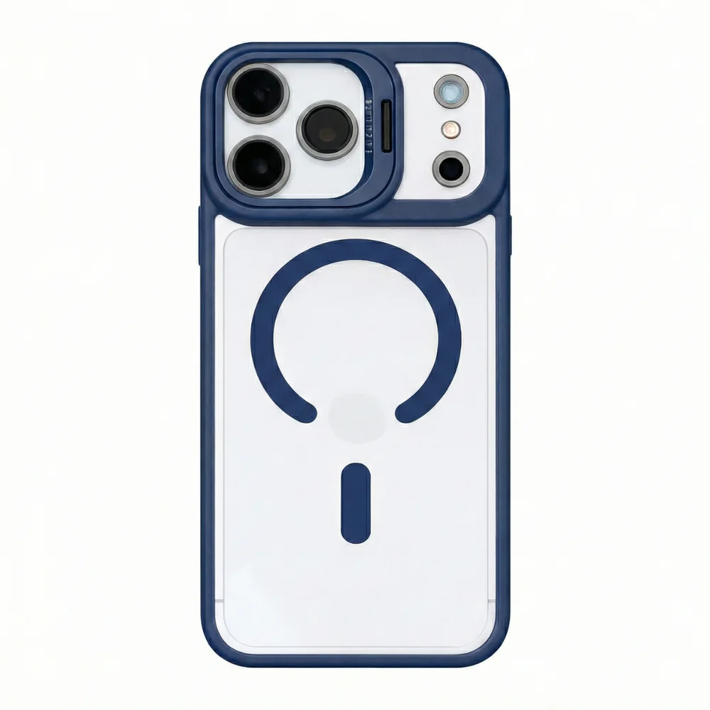 Imagem 5 de 5 do produto Capa Capinha Transparente Suporte Câmera Magsafe Para Iphone 17 Pro Max Azul