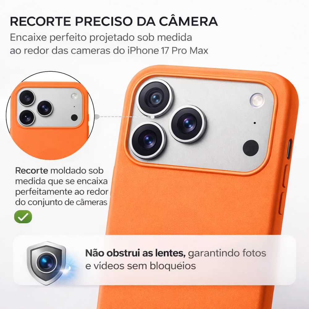 Imagem 2 de 5 do produto Capa Capinha Case Silicone Aveludada Para Iphone 17 Pro Max Laranja