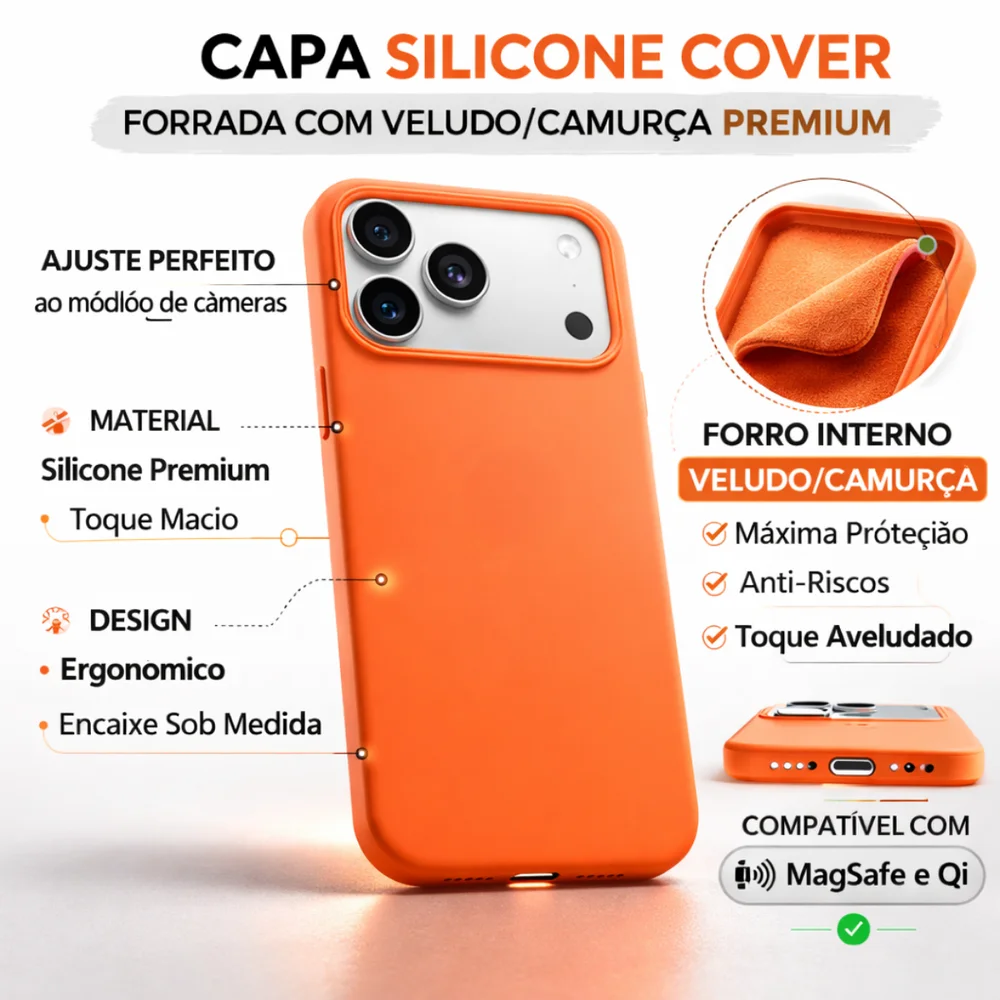 Imagem 3 de 5 do produto Capa Capinha Case Silicone Aveludada Para Iphone 17 Pro Max Laranja