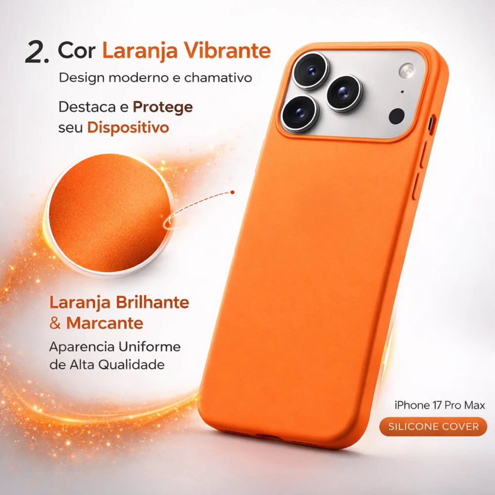 Imagem 4 de 5 do produto Capa Capinha Case Silicone Aveludada Para Iphone 17 Pro Max Laranja