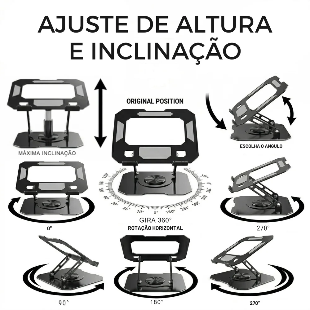 Imagem 3 de 5 do produto Suporte De Mesa Aço Carbono Para Notebook Tablet Giratório 360
