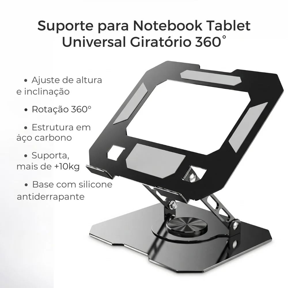 Imagem 5 de 5 do produto Suporte De Mesa Aço Carbono Para Notebook Tablet Giratório 360