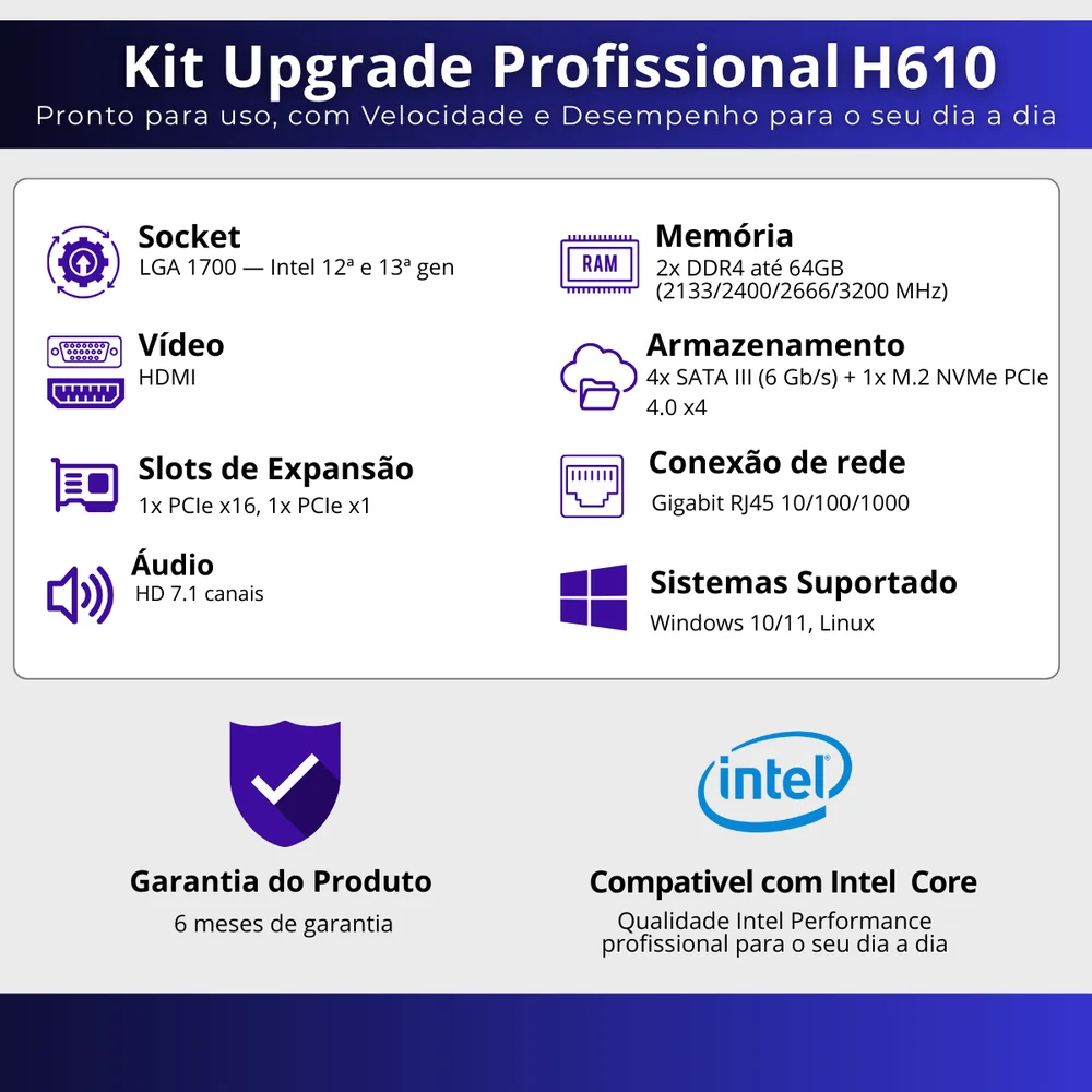 Kit Upgrade H610 + Proc i5 12400f + Mem 16gb Ddr4 + Cooler Kit Upgrade H610 + Proc i5 12400f + Mem 16gb Ddr4 + Cooler
