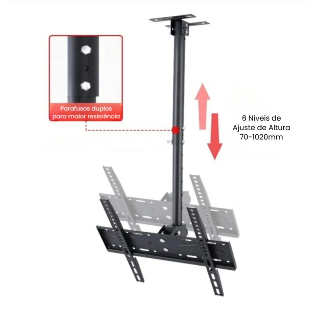 Imagem 4 de 4 do produto Suporte Ajustável Monitor Tv De Teto Parede 26 A 60 "