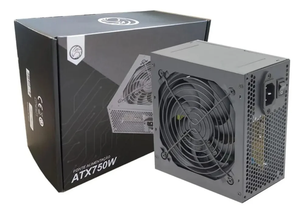 Imagem 2 de 3 do produto Fonte Atx Gamer 750w Brazil Pc Pfc Ativo 24 Pinos Cor Preto