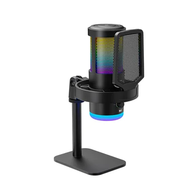 Microfone Condensador RGB Gamer Com Redução De Ruído Conexão Tipo C Profissional Cardioide