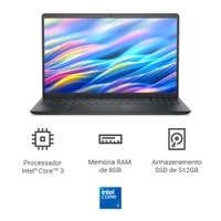 Notebook Dell 15 Dc15 c3100 u20 15.6" Full Hd Intel Core 3 100u 8 GB 512 GB SSD Linux Preto Carbono 15