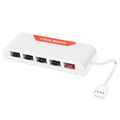 Hub Multi Fans, Controle Velocidade PWM 4 Pinos, Splitter 5 Portas, Branco, Coolmoon CM-F5PRO