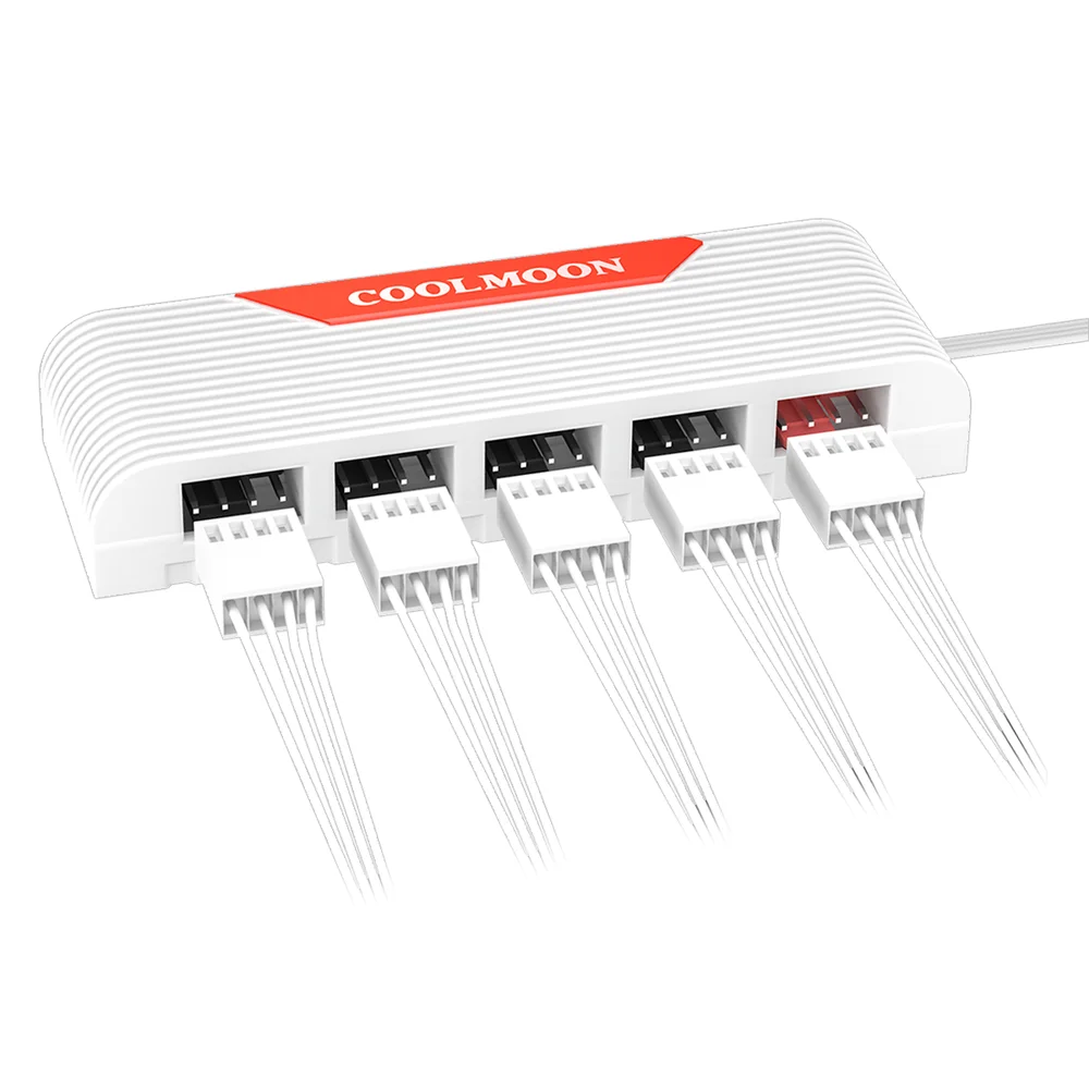 Imagem 2 de 5 do produto Hub Multi Fans, Controle Velocidade PWM 4 Pinos, Splitter 5 Portas, Branco, Coolmoon CM-F5PRO
