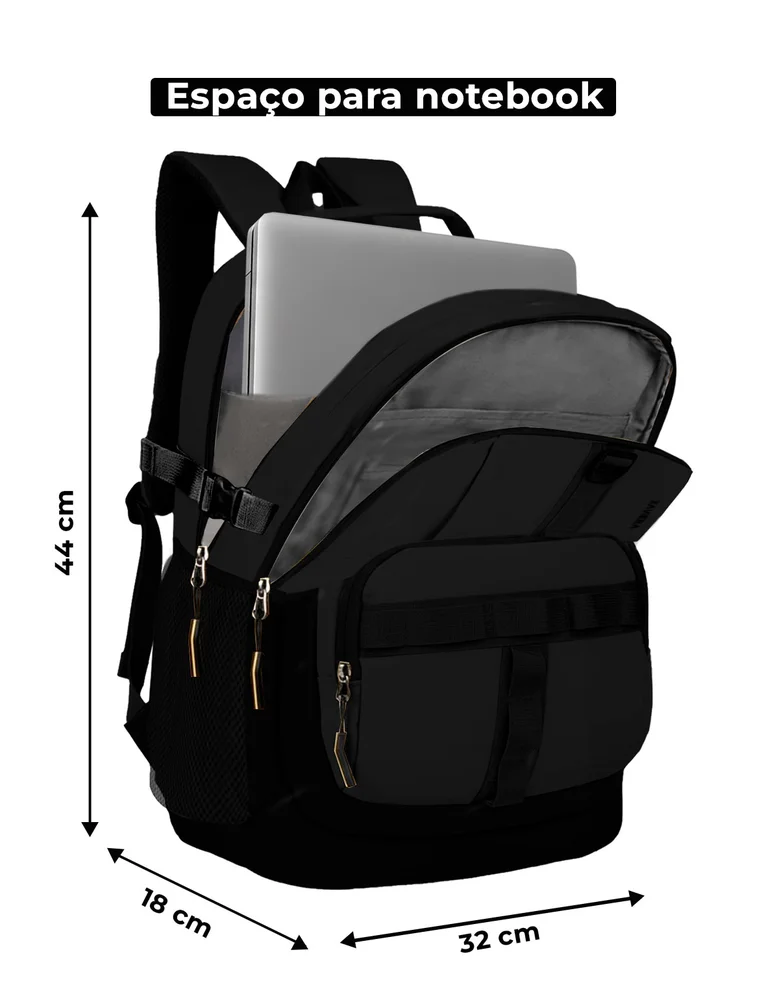 Imagem 3 de 5 do produto Mochila Masculina Esportiva Bolso Para Notebook Executiva Cor Preto